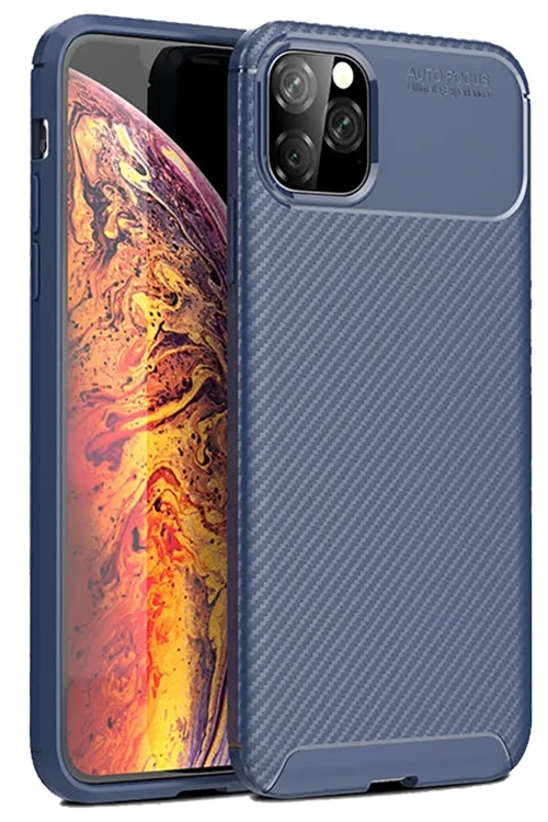 Apple iPhone 11 Pro Max Kılıf Auto Focus Karbon Kapak - Lacivert