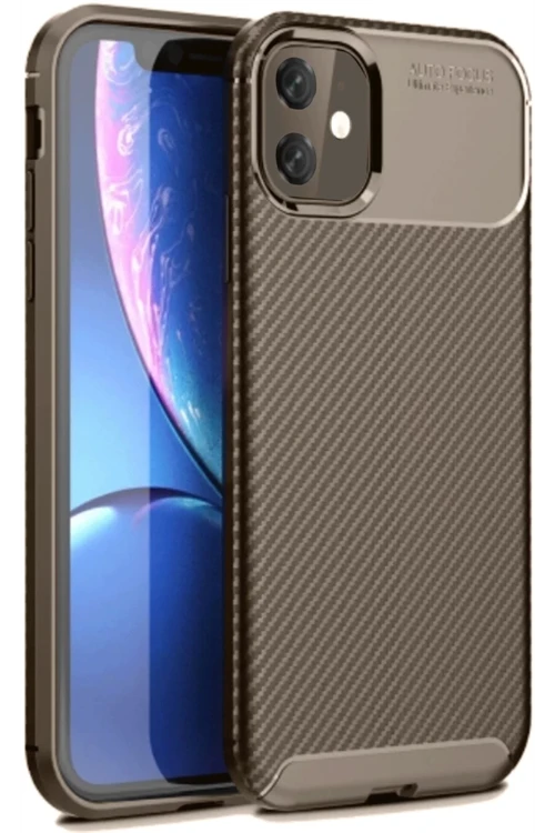 Apple iPhone 11 Kılıf Auto Focus Karbon Kapak - Kahverengi