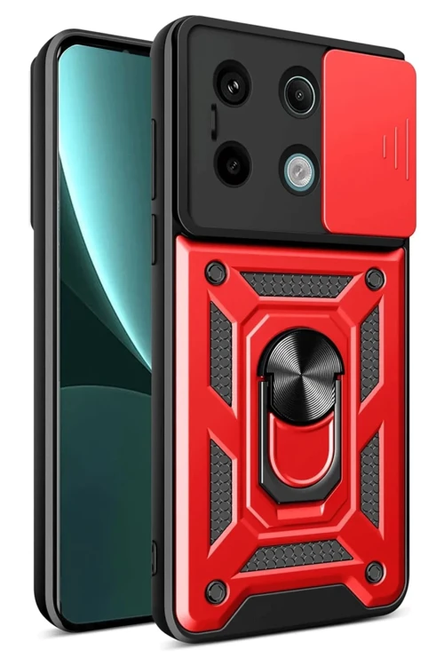 Xiaomi Redmi Note 13 Pro 4G Pars Lens Yüzüklü Silikon - Kırmızı