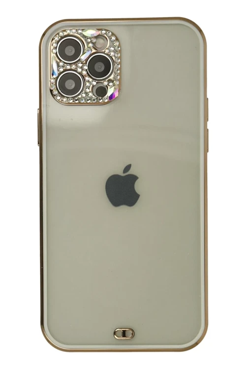 Apple iPhone 12 Pro Max Kılıf Liva Taşlı Silikon - Beyaz