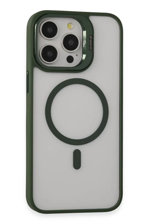 Apple iPhone 15 Pro Kılıf Roblox Lens Magsafe Standlı Kapak - Koyu Yeşil