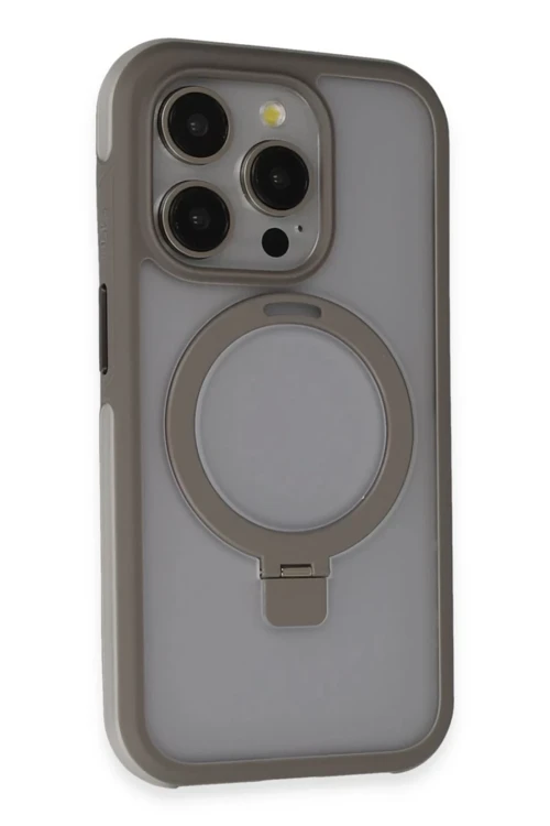 Apple iPhone 15 Pro Max Zorda Airbag Magsafe Standlı Kapak - Titan Gri