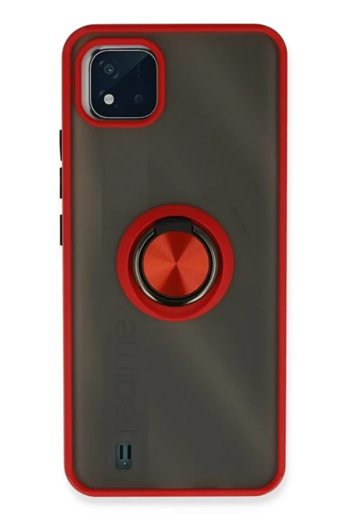 Realme C11 2021 Kılıf Montreal Yüzüklü Silikon Kapak - Kırmızı