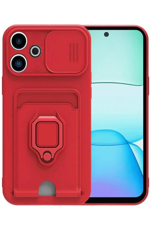 Xiaomi Redmi 13 4G Kılıf Zuma Kartvizitli Yüzüklü Silikon - Kırmızı