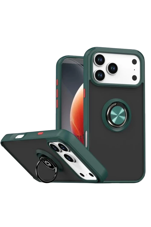 Apple iPhone 17 Pro Max Montreal Yüzüklü Silikon Kapak - Yeşil