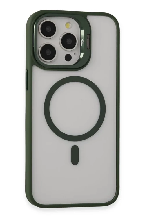 Apple iPhone 15 Pro Max Kılıf Roblox Lens Magsafe Standlı Kapak - Koyu Yeşil