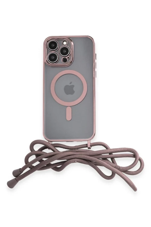 Apple iPhone 12 Pro Max Kılıf Divo Lazer Askılı Magsafe Kapak - Pembe