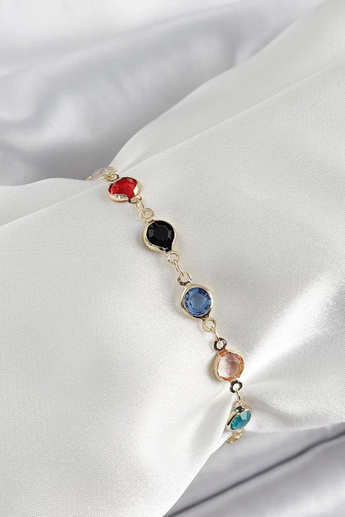 Pirinç Asorti Model Gold Renk Zirkon Taşlı Kadın Bileklik - TJ-BB7039