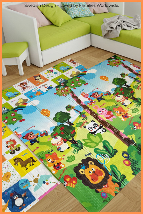 Happy Jungle Çift Taraflı Katlanabilir Oyun Halısı Ve Matı Premium Seri – Taşıma Çantalı