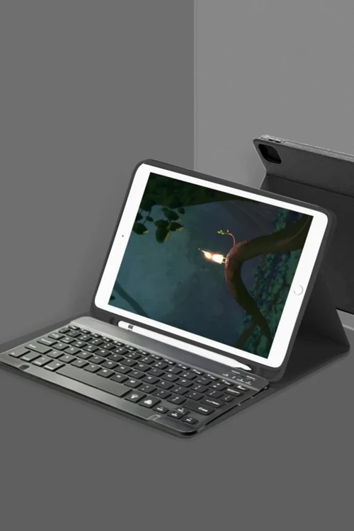 Apple iPad 5 Air 9.7 Kılıf KC01 Smart Klavyeli Tablet Kılıfı - Siyah