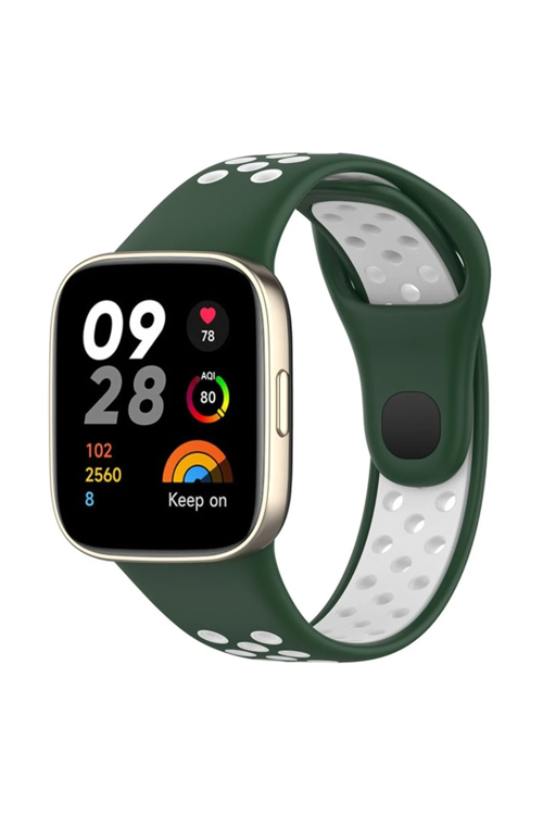 Redmi Watch 3 Spor Delikli Kordon - Haki Yeşil-Beyaz