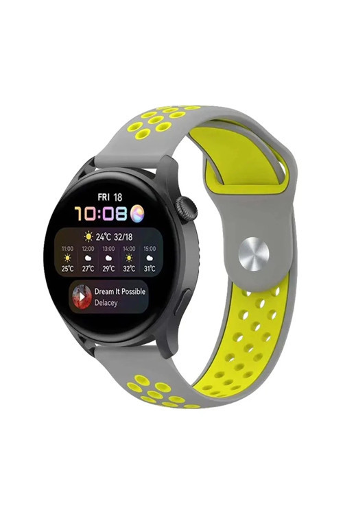 Watch 20mm Spor Delikli Kordon - Gri-Yeşil