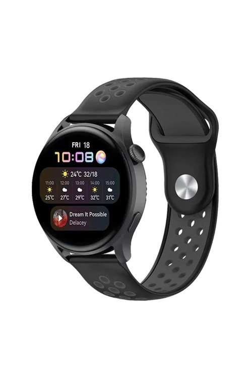 Watch 22mm Spor Delikli Kordon - Siyah-Füme