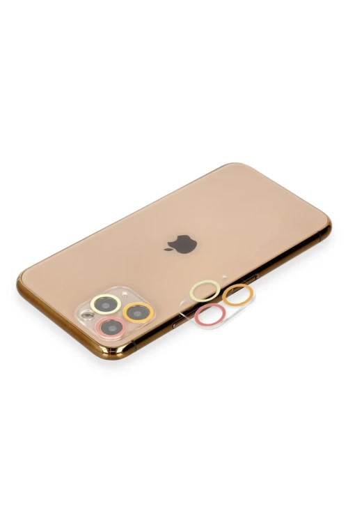 Apple iPhone 11 Pro Max Renkli Kamera Lens Koruma Cam - Turuncu-Kırmızı
