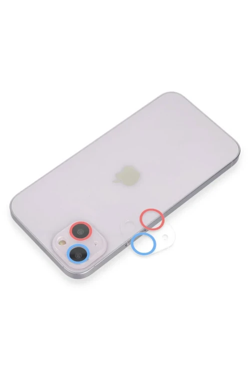 Apple iPhone 13 Renkli Kamera Lens Koruma Cam - Pembe-Mavi