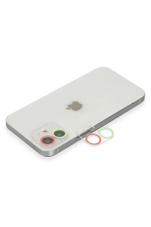 Apple iPhone 11 Renkli Kamera Lens Koruma Cam - Yeşil-Pembe