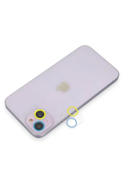 Apple iPhone 13 Mini Renkli Kamera Lens Koruma Cam - Sarı-Mavi