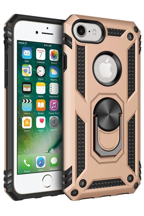 Apple iPhone 7 Kılıf Sofya Yüzüklü Silikon Kapak - Gold