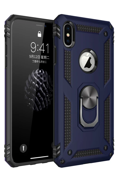 Apple iPhone XS Max Kılıf Sofya Yüzüklü Silikon Kapak - Lacivert
