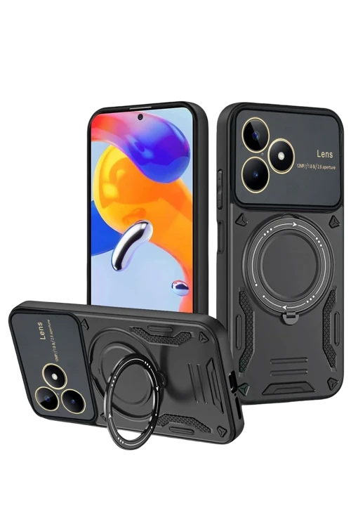 Realme C53 Kılıf Joy Lens Standlı Kapak - Siyah