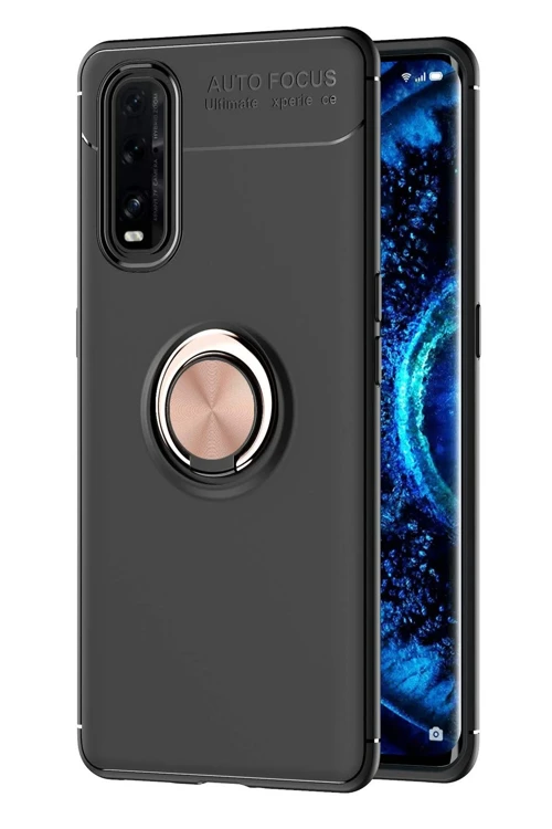 Oppo Find X2 Kılıf Range Yüzüklü Silikon - Siyah-Gold