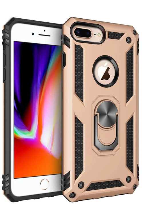 Apple iPhone 7 Plus Kılıf Sofya Yüzüklü Silikon Kapak - Gold