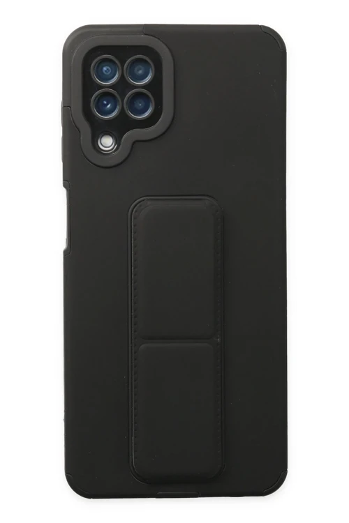 Samsung Galaxy A22 Kılıf Mega Standlı Silikon - Siyah