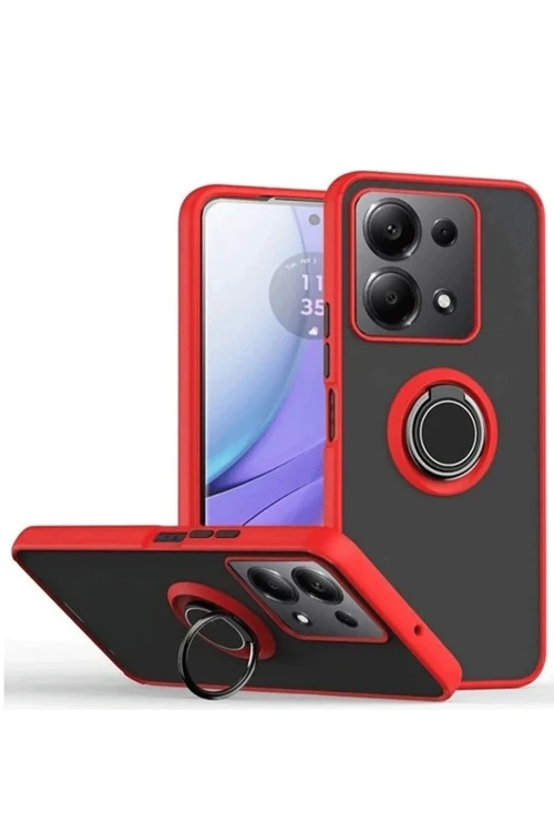 Xiaomi Redmi Note 13 Pro 4G Montreal Yüzüklü Silikon Kapak - Kırmızı
