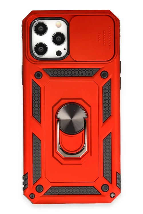 Apple iPhone 12 Pro Max Kılıf Pars Lens Yüzüklü Silikon - Kırmızı