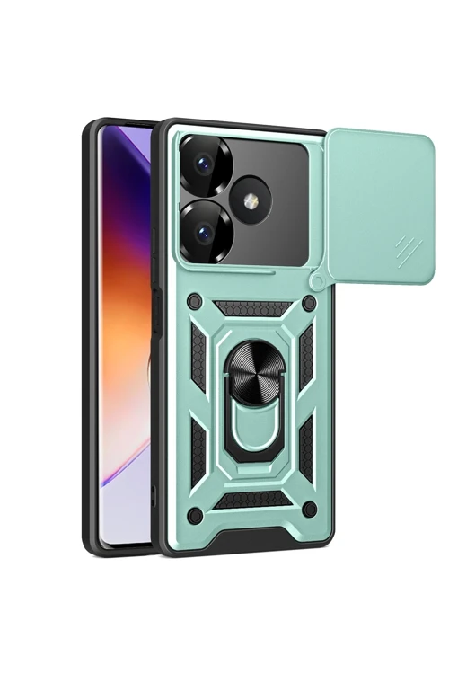 Xiaomi Redmi 13 4G Kılıf Pars Lens Yüzüklü Silikon - Yeşil