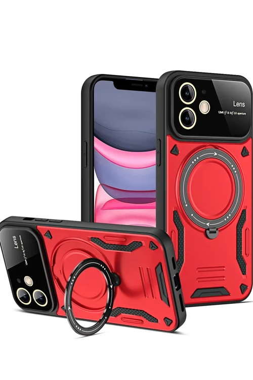 Apple iPhone 11 Kılıf Joy Lens Standlı Kapak - Kırmızı