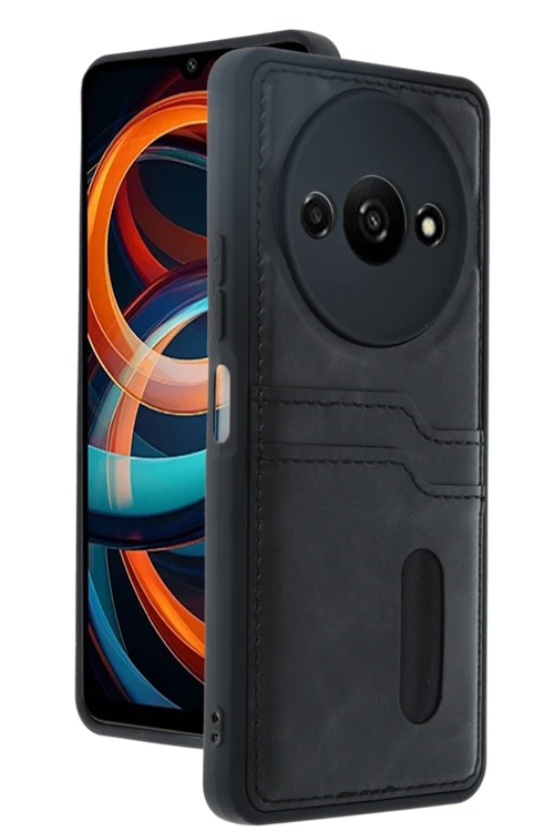 Xiaomi Redmi A3 4G Kılıf Sara Kartvizitli Deri Kılıf - Siyah