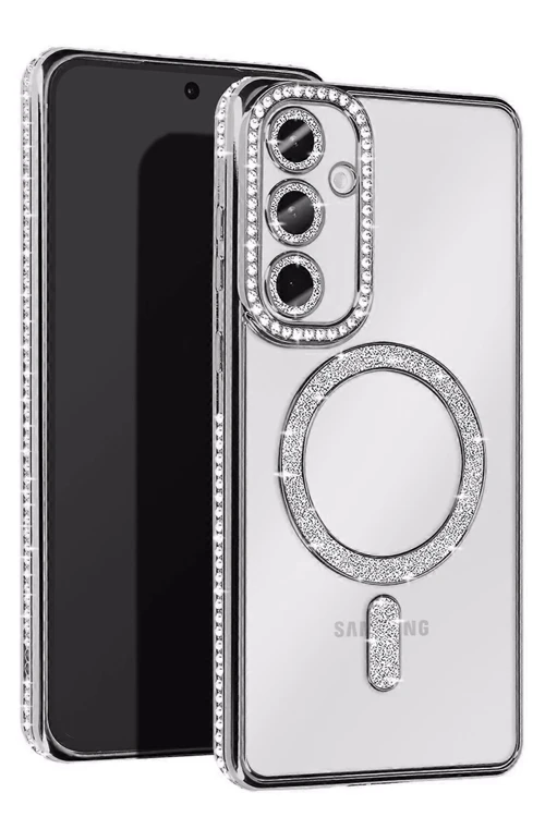 Samsung Galaxy A55 5G Joke Simli Magneticsafe Kılıf - Gümüş