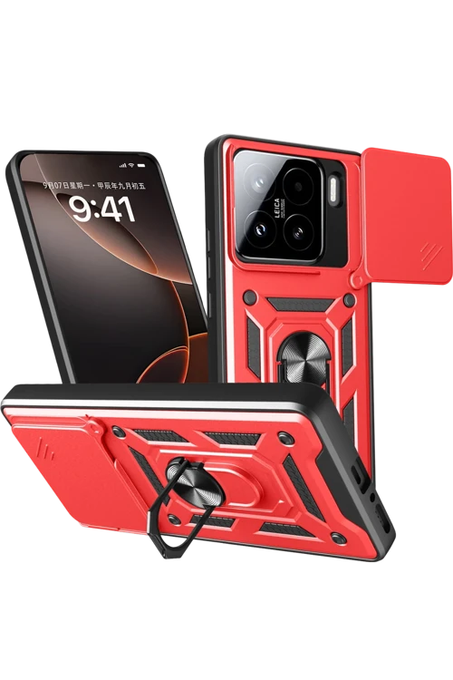 Xiaomi Mi 15 Kılıf Pars Lens Yüzüklü Silikon - Kırmızı