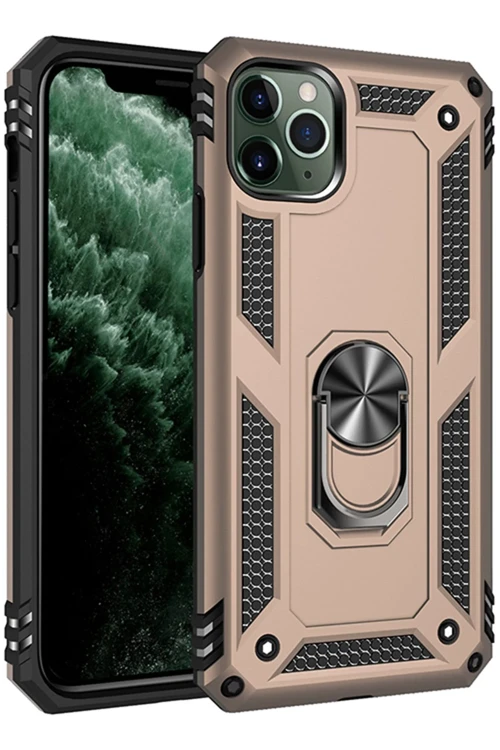 Apple iPhone 11 Pro Max Kılıf Sofya Yüzüklü Silikon Kapak - Gold