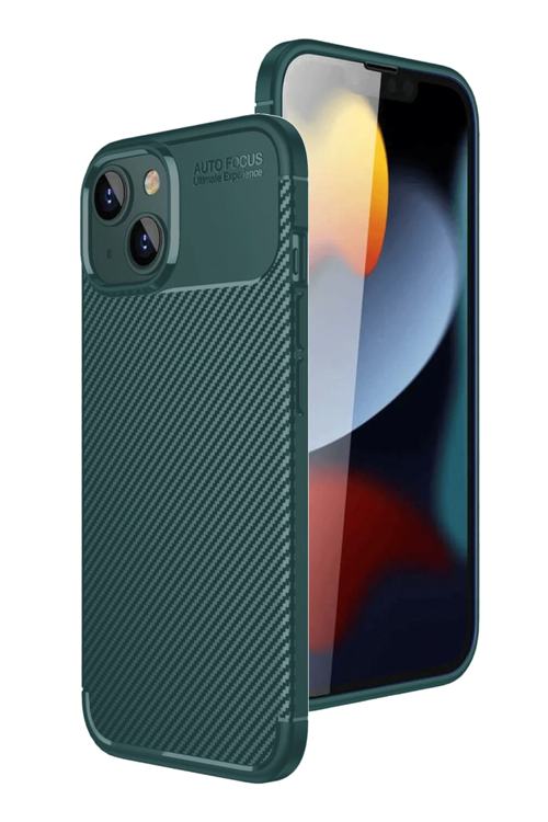 Apple iPhone 15 Kılıf Auto Focus Karbon Kapak - Yeşil