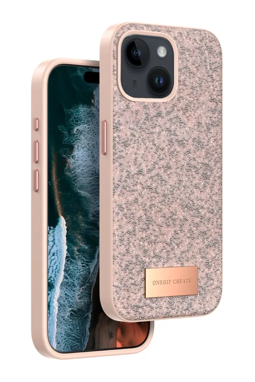 Apple iPhone 15 Bright Simli Kapak - Pembe