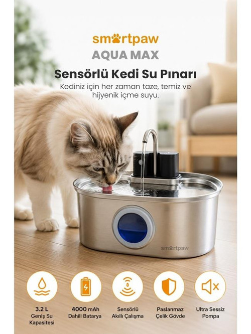 Aqua Max Sensörlü Kedi Su Pınarı (Distribütör Garantili)