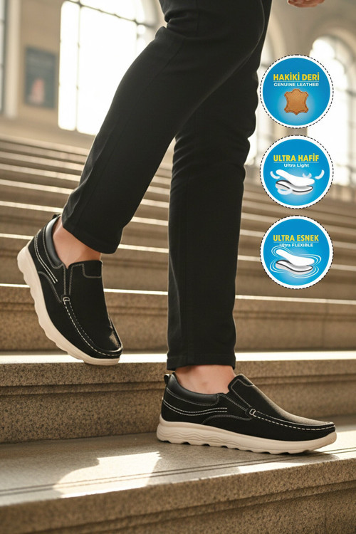 Siyah Nubuk Hakiki Deri Anatomik Rahat Tabanlı Erkek Casual Ayakkabı Loafer 2406
