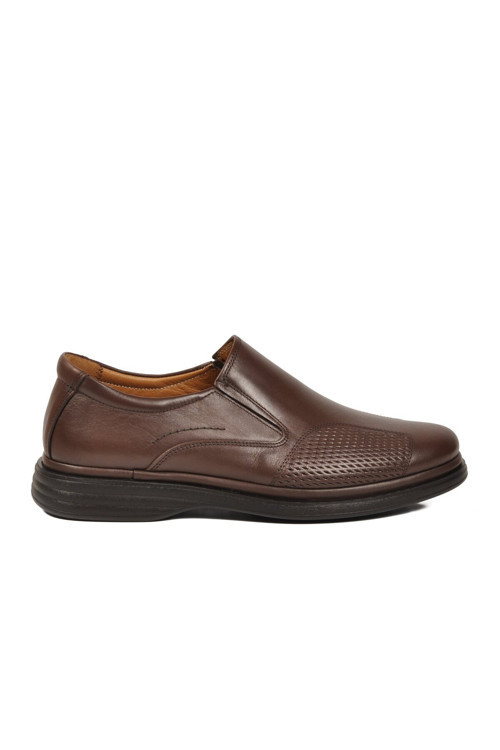 Kahve Hakiki Deri Yan Lastikli Rahat Erkek Casual Ayakkabı Loafer 410
