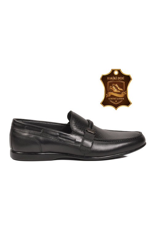 Siyah Hakiki Deri Kroko Desenli Erkek Casual Ayakkabı Loafer 2076