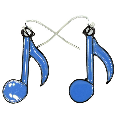 Mavi Nota Şeklinde Müzik Temalı Küpe