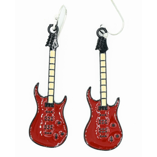 Kırmızı Super Strat Elektrik Gitar Şeklinde Müzik Temalı Küpe
