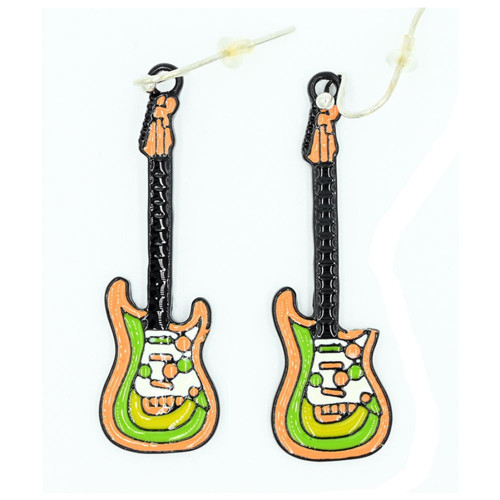 Renkli Elektrik Gitar Şeklinde Müzik Temalı Küpe
