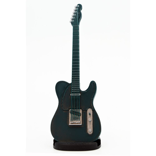 Telecaster Tarzı Yeşil Elektro Gitar Figürlü Standlı Biblo