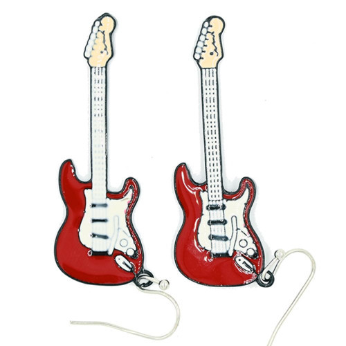 Kırmızı Elektro Gitar Şeklinde Müzik Temalı Küpe