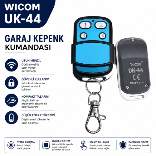 Wicom UK-44 Garaj Kepenk Kumandası 4 Tuşlu – Otomatik Kapı Bariyer ve Kepenk Sistemleri Uyumlu