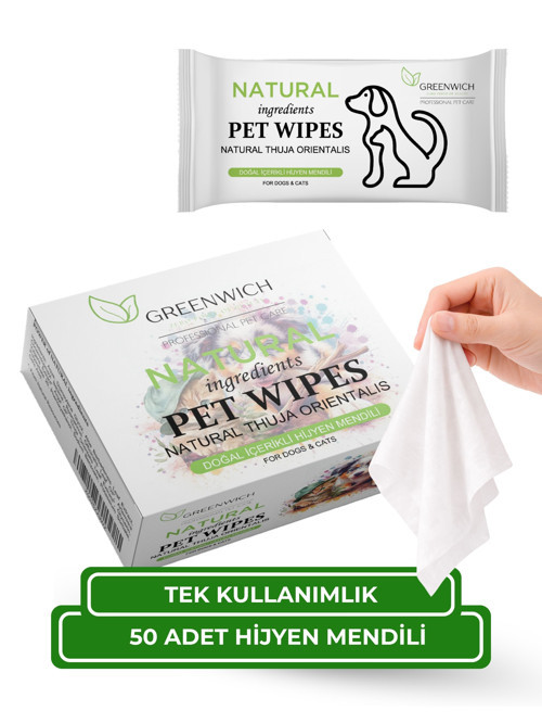Kedi ve Köpek Hijyen Mendili 50'li Tekli Paket – Yüz, Pati, Kulak ve Arka Bölge Temizliği İçin Tek Kullanımlık Vegan Temizleme Mendili