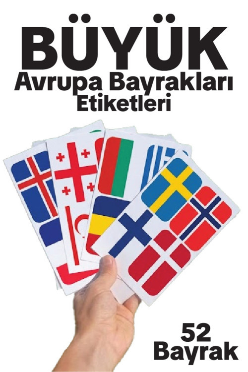 Avrupa Ülkeleri Büyük Bayrak Çıkartma Seti 52 Ülke 8,4X6 Cm Sticker Okul Proje Etiketi