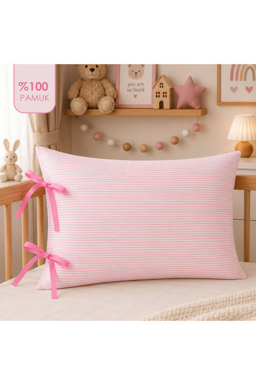 %100 Pamuk Bebek Yastık Kılıfı 35x45 cm Bağcık Detaylı Sertifikalı Kumaş